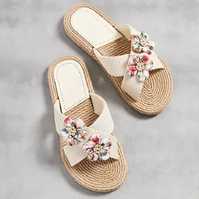  HEMP ROPE BOTTOM FLOWER SLIPPERS
